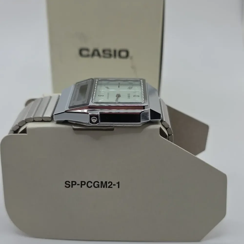 Casio Alarm Chrono Analog/Digital Quartz Silver Stainless Steel Watch w/ Box